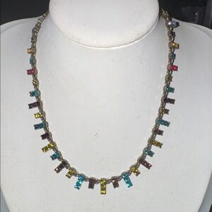 Pilgrim Multicolor Crystal Bar Necklace - Blue, Yellow, Pink